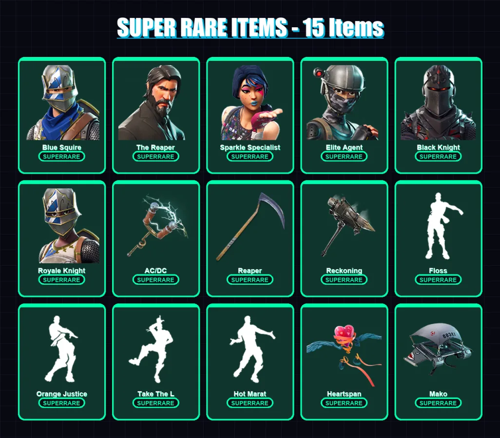 [PC/XBOX] | Blue Squire | The Reaper | Sparkle Specialist | Elite Agent | Black Knight | 41 skin | 28 pickaxe | 42 emote | 41 glider | Lv570