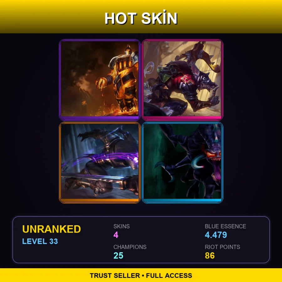 LAN | Lv33 | Unranked | 4 Skin | 25 Champ — LoL account