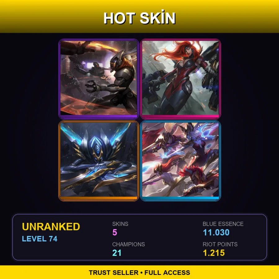 EUW | Lv74 | Unranked | 5 Skin | 21 Champ — LoL account