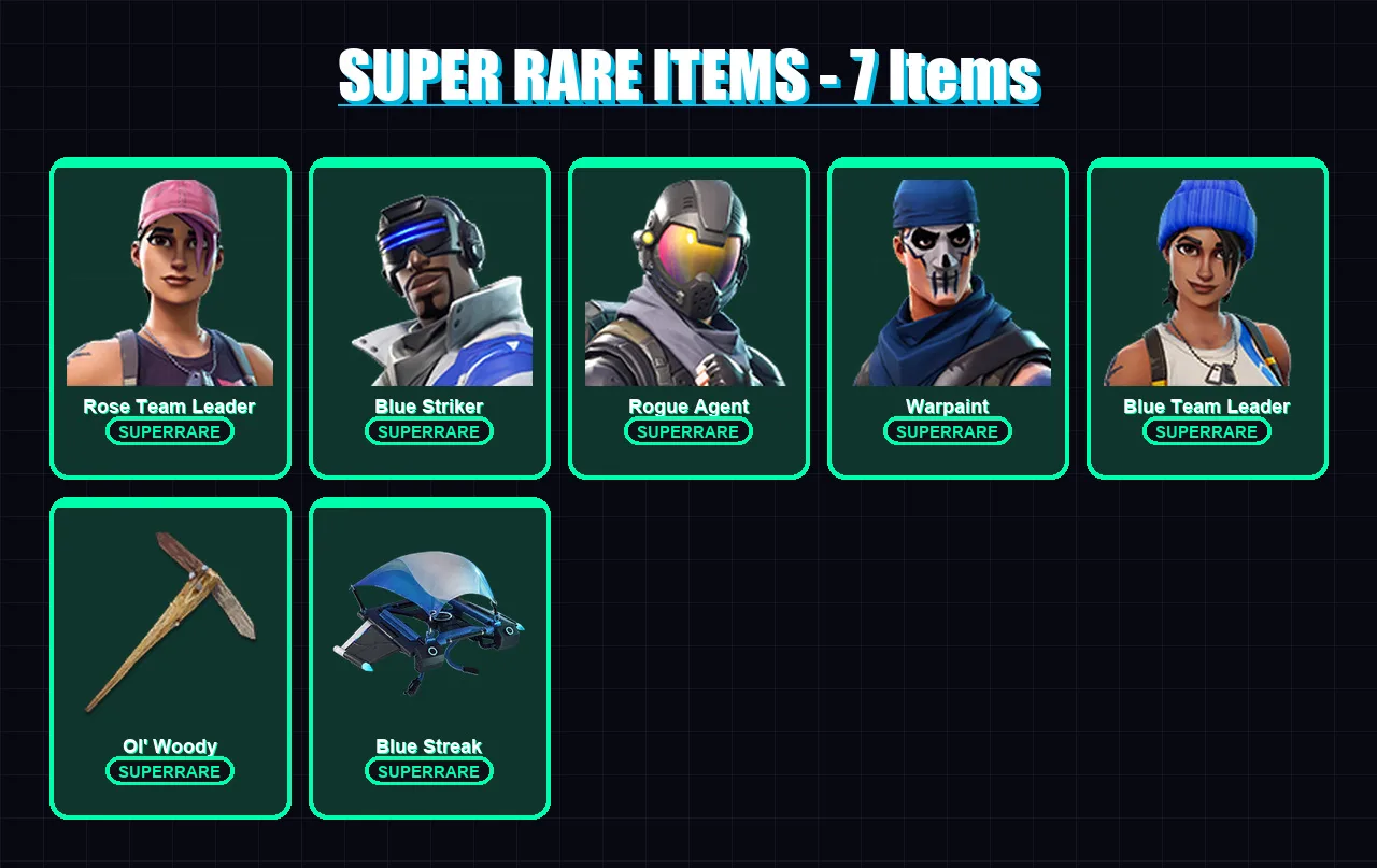 [PC/XBOX] | Rose Team Leader | Blue Striker | Rogue Agent | Warpaint | Blue Team Leader | 10 skin | 10 pickaxe | 7 emote | 13 glider | Lv161 — Fortnite account