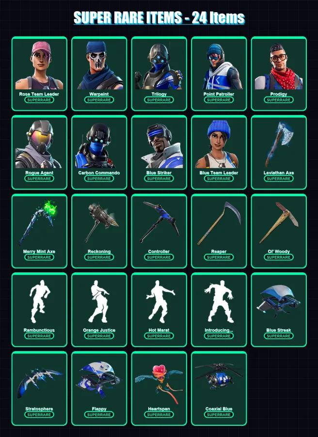 [PC/XBOX/PSN] | Rose Team Leader | Warpaint | Trilogy | Point Patroller | Prodigy | 118 skin | 128 pickaxe | 119 emote | 99 glider | Lv1691