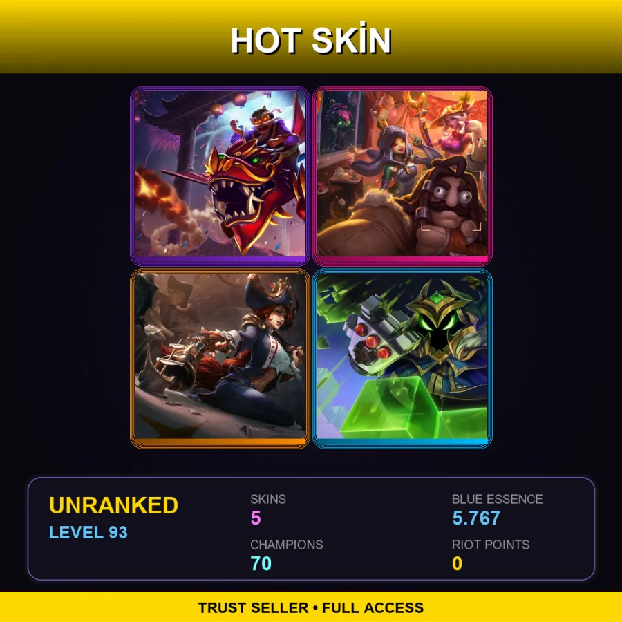 EUW | Lv93 | Unranked | 5 Skin | 70 Champ