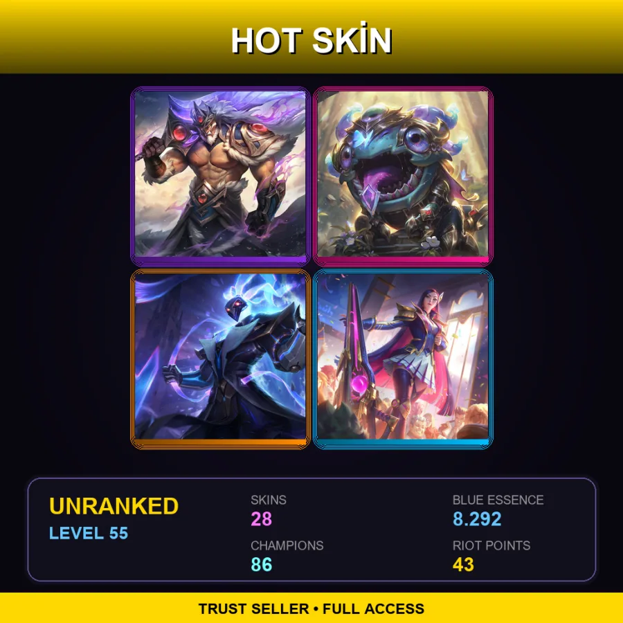 LAN | Lv55 | Unranked | 28 Skin | 86 Champ