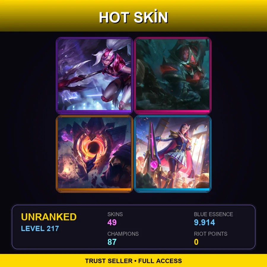 LAN | Lv217 | Unranked | 49 Skin | 87 Champ — LoL account