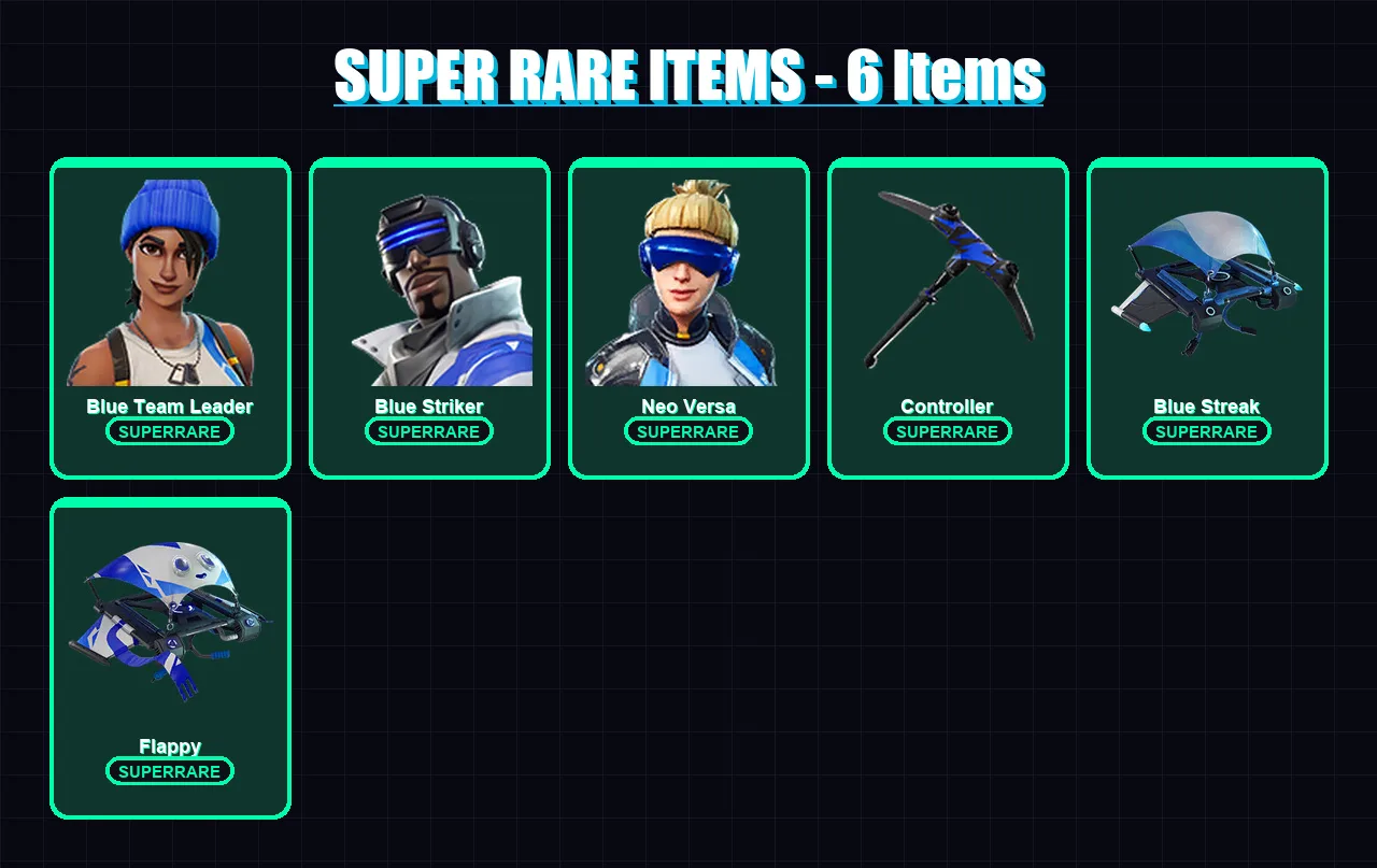 [PS4/PS5/XBOX/PC] | Blue Team Leader | Blue Striker | Neo Versa | Gear Specialist Maya | Fusion | 16 skin | 15 pickaxe | 15 emote | 19 glider | Lv40