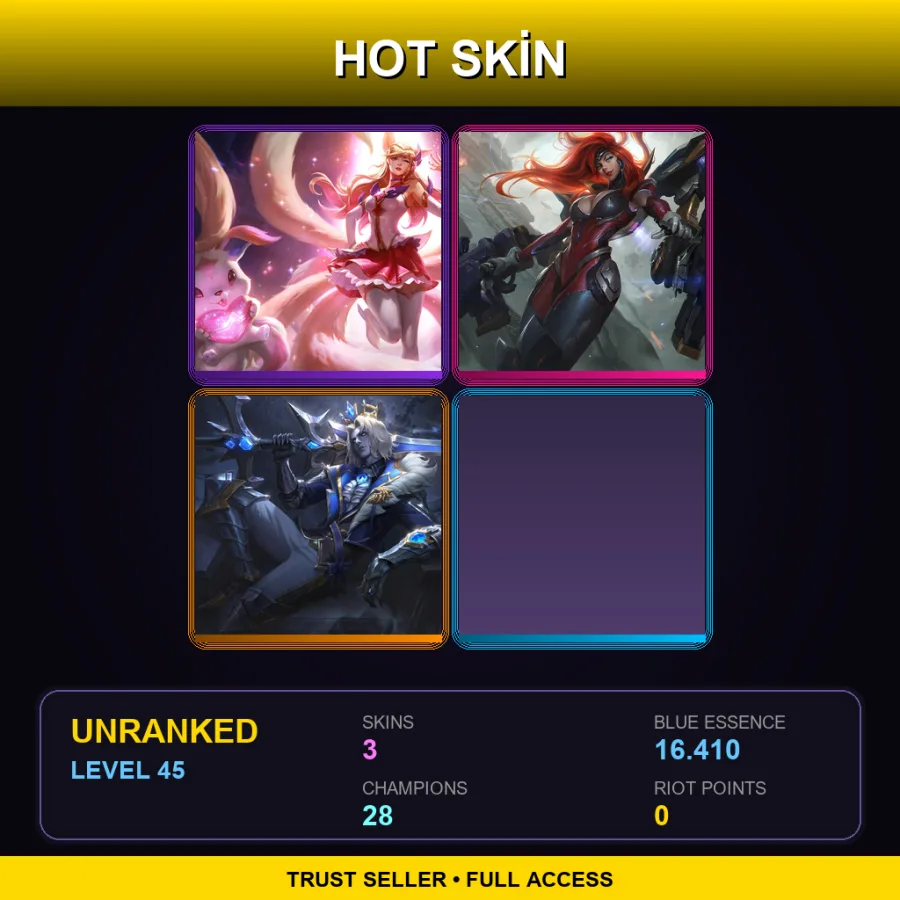 EUW | Lv45 | Unranked | 3 Skin | 28 Champ