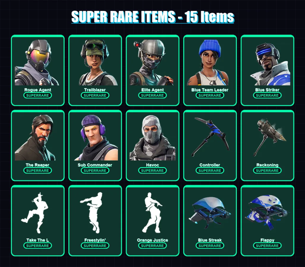 [PS4/PS5/XBOX/PC] | Rogue Agent | Trailblazer | Elite Agent | Blue Team Leader | Blue Striker | 41 skin | 32 pickaxe | 33 emote | 29 glider | Lv392
