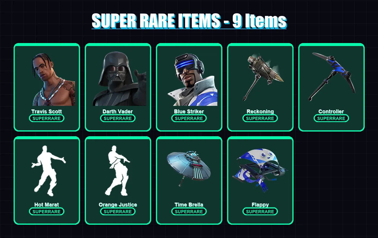 [PS4/PS5/XBOX/PC] | Travis Scott | Darth Vader | Blue Striker | Optimus Prime | Dire | 223 skin | 218 pickaxe | 205 emote | 195 glider | Lv3378