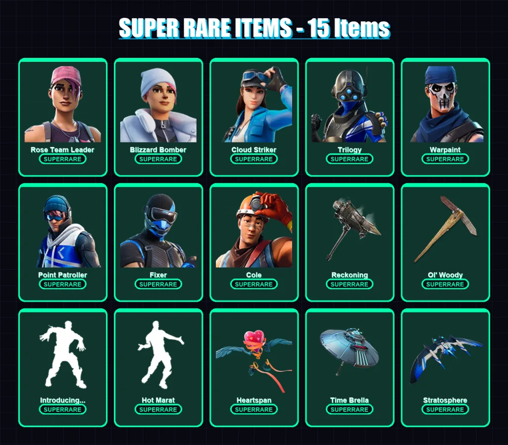 [PS4/PS5/XBOX/PC] | Rose Team Leader | Blizzard Bomber | Cloud Striker | Trilogy | Warpaint | 170 skin | 164 pickaxe | 143 emote | 142 glider | Lv20