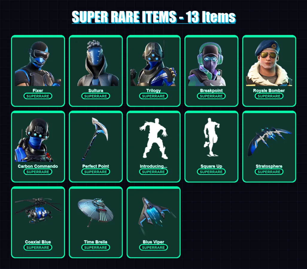 [PS4/PS5/XBOX/PC] | Fixer | Sultura | Trilogy | Breakpoint | Royale Bomber | 183 skin | 203 pickaxe | 191 emote | 186 glider | Lv3067