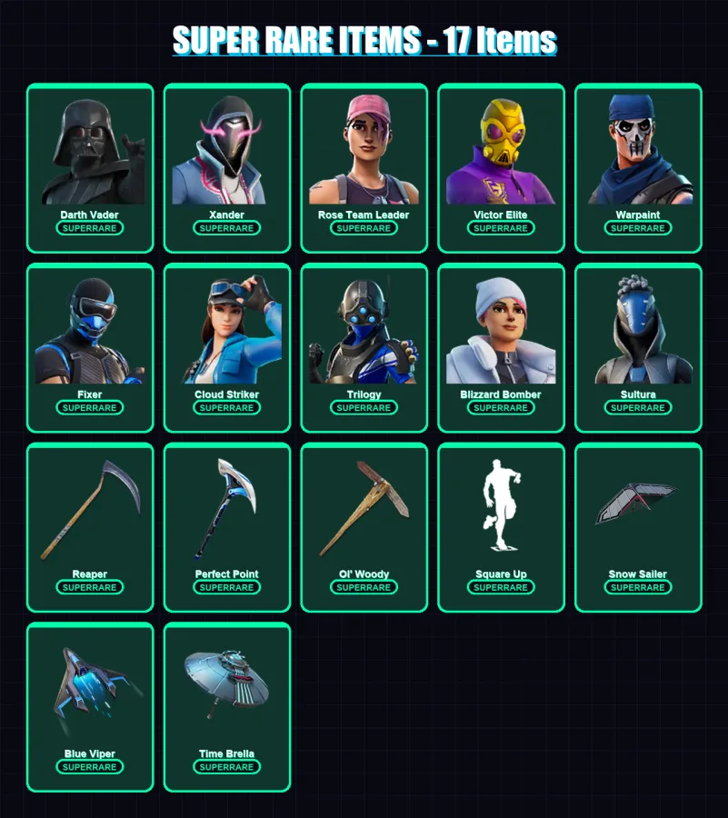 [PC/XBOX/PSN] | Darth Vader | Xander | Rose Team Leader | Victor Elite | Warpaint | 406 skin | 390 pickaxe | 405 emote | 257 glider | Lv5813
