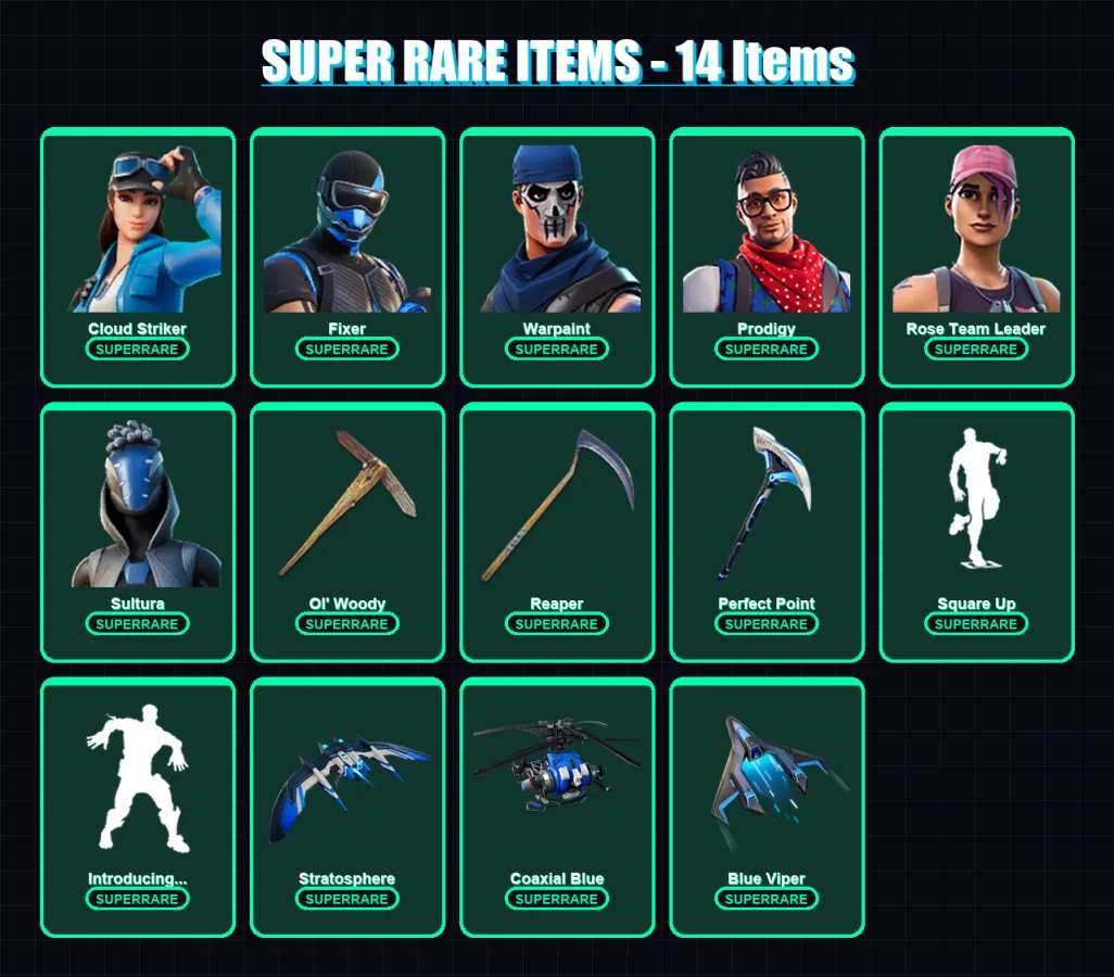 [PC/PSN] | Cloud Striker | Fixer | Warpaint | Prodigy | Rose Team Leader | 131 skin | 160 pickaxe | 130 emote | 104 glider | Lv1579