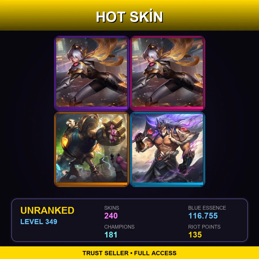 NA | Lv349 | Unranked | 240 Skin | 181 Champ — LoL account