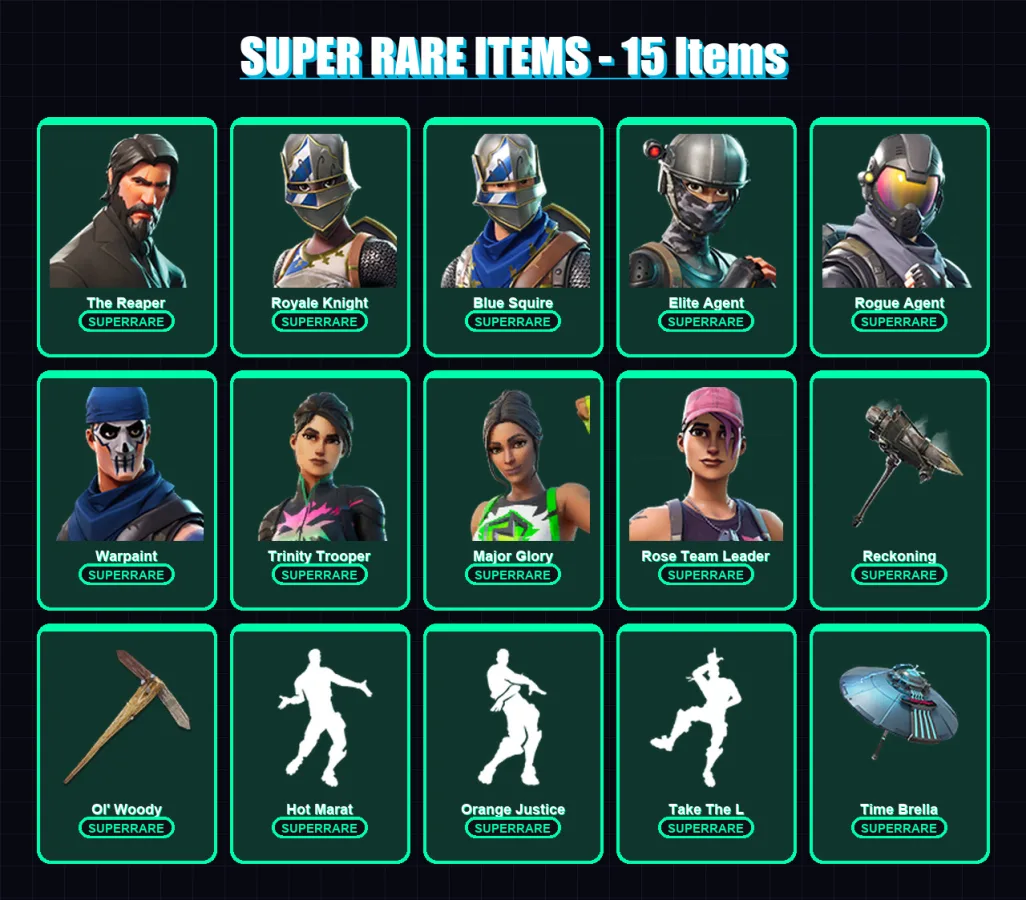 [PC/PSN] | The Reaper | Royale Knight | Blue Squire | Elite Agent | Rogue Agent | 118 skin | 118 pickaxe | 160 emote | 121 glider | Lv2459 — Fortnite account