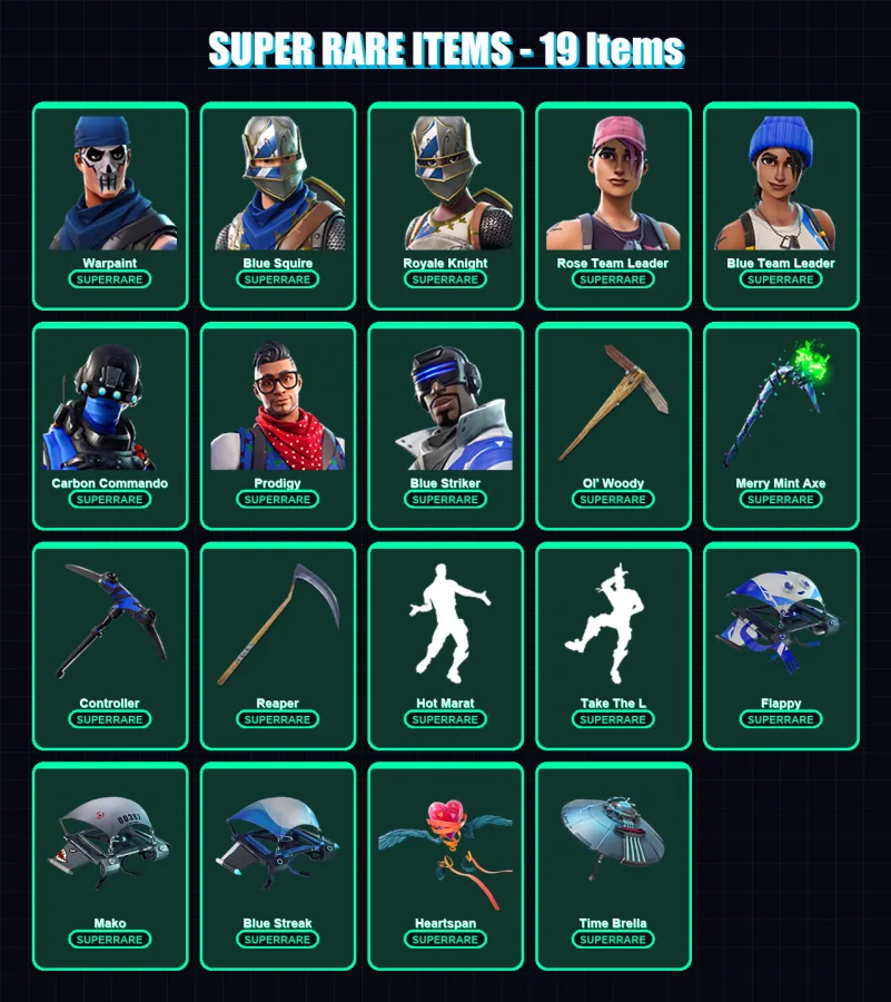 [PC/XBOX] | Warpaint | Blue Squire | OG Skull Trooper | Royale Knight | Rose Team Leader | 102 skin | 83 pickaxe | 86 emote | 93 glider | Lv1284
