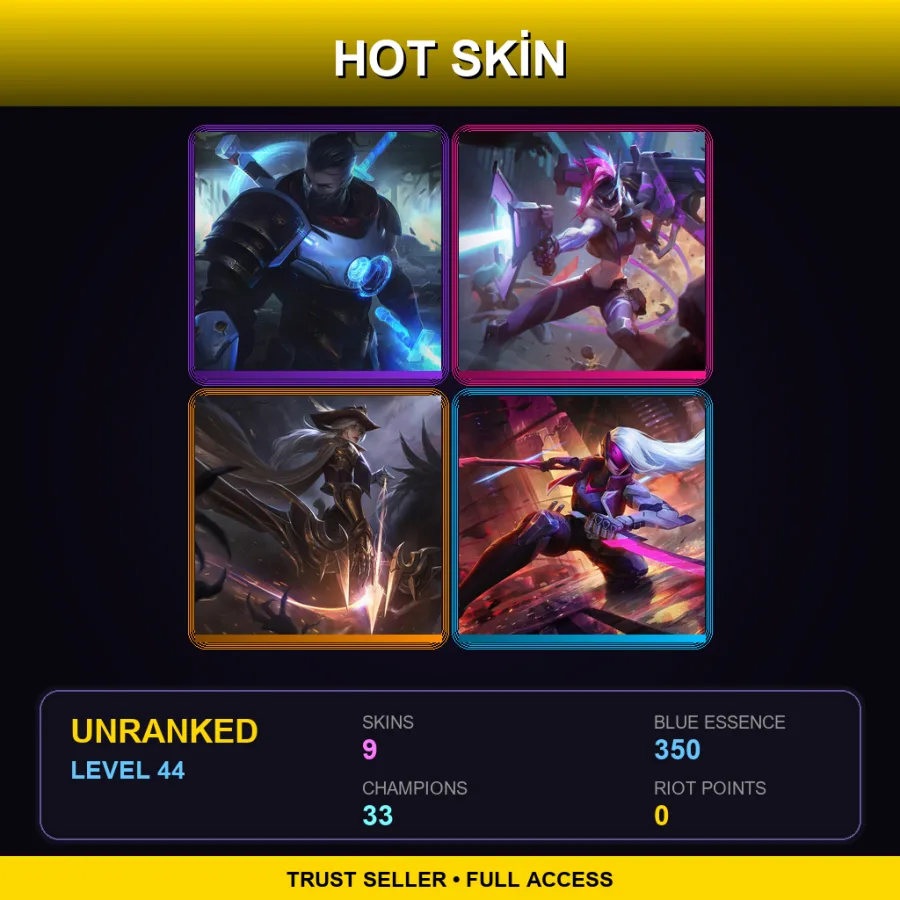 EUW | Lv44 | Unranked | 9 Skin | 33 Champ — LoL account