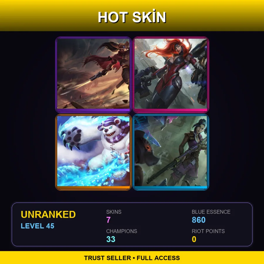 EUW | Lv45 | Unranked | 7 Skin | 33 Champ — LoL account