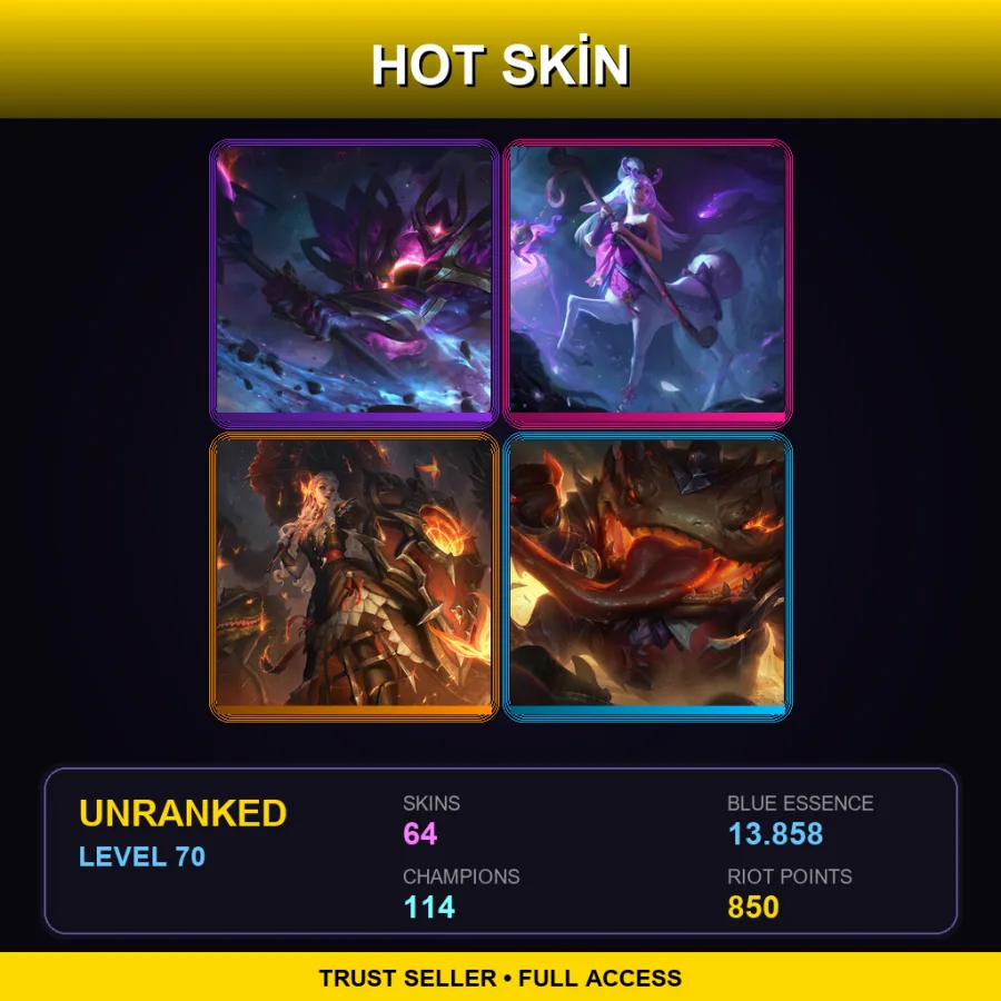 BR | Dark Star Mordekaiser | Spirit Blossom Lillia | High Noon Leona | High Noon Tahm Kench | 64 Skin | 114 Champ | Lv70