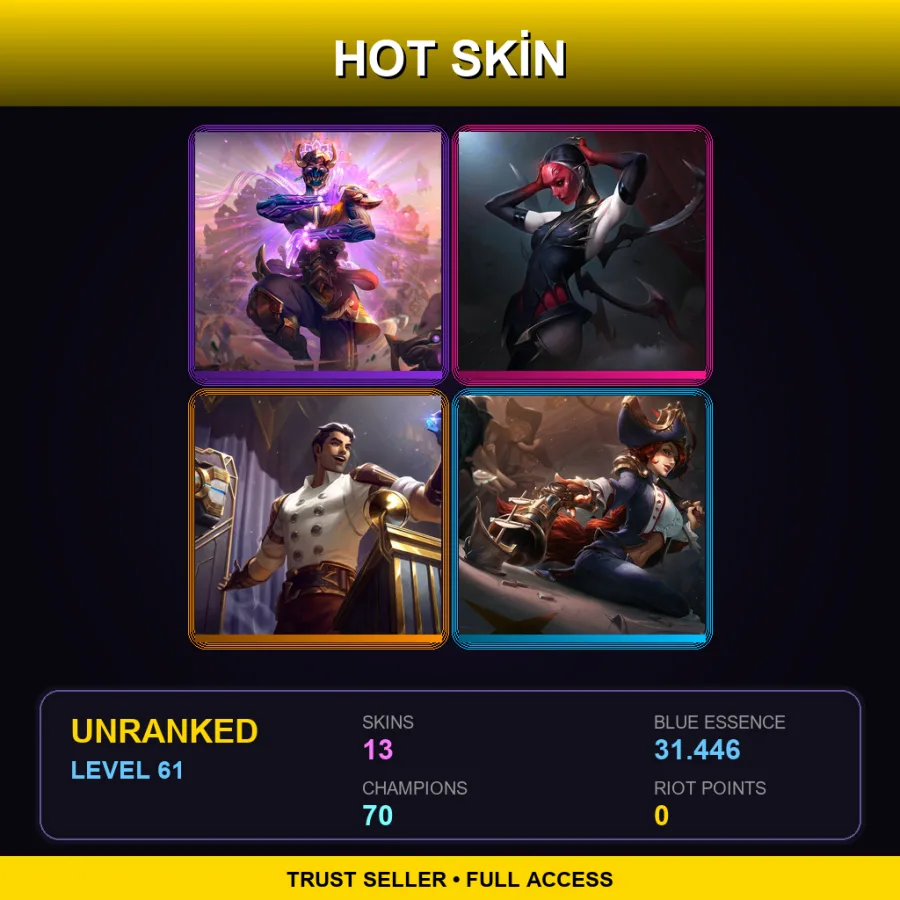 LAS | Lv61 | Unranked | 13 Skin | 70 Champ — LoL account