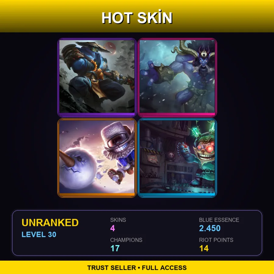 EUW | Lv30 | Unranked | 4 Skin | 17 Champ