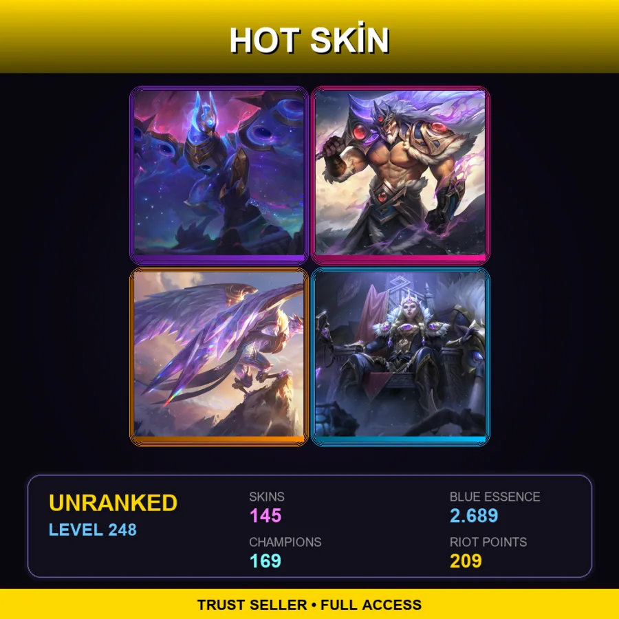 VN | Lv248 | Unranked | 145 Skin | 169 Champ
