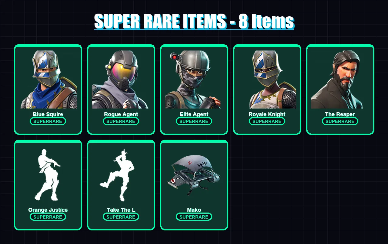 [PC/XBOX/PSN] | Blue Squire | Rogue Agent | Elite Agent | Royale Knight | The Reaper | 44 skin | 40 pickaxe | 45 emote | 55 glider | Lv868