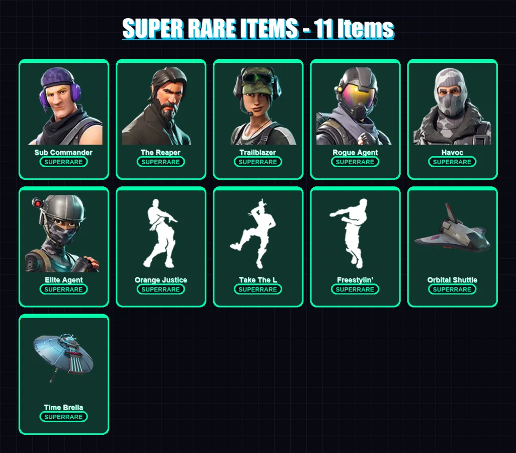 [PS4/PS5/XBOX/PC] | Sub Commander | The Reaper | Trailblazer | Rogue Agent | Havoc | 55 skin | 46 pickaxe | 57 emote | 63 glider | Lv814