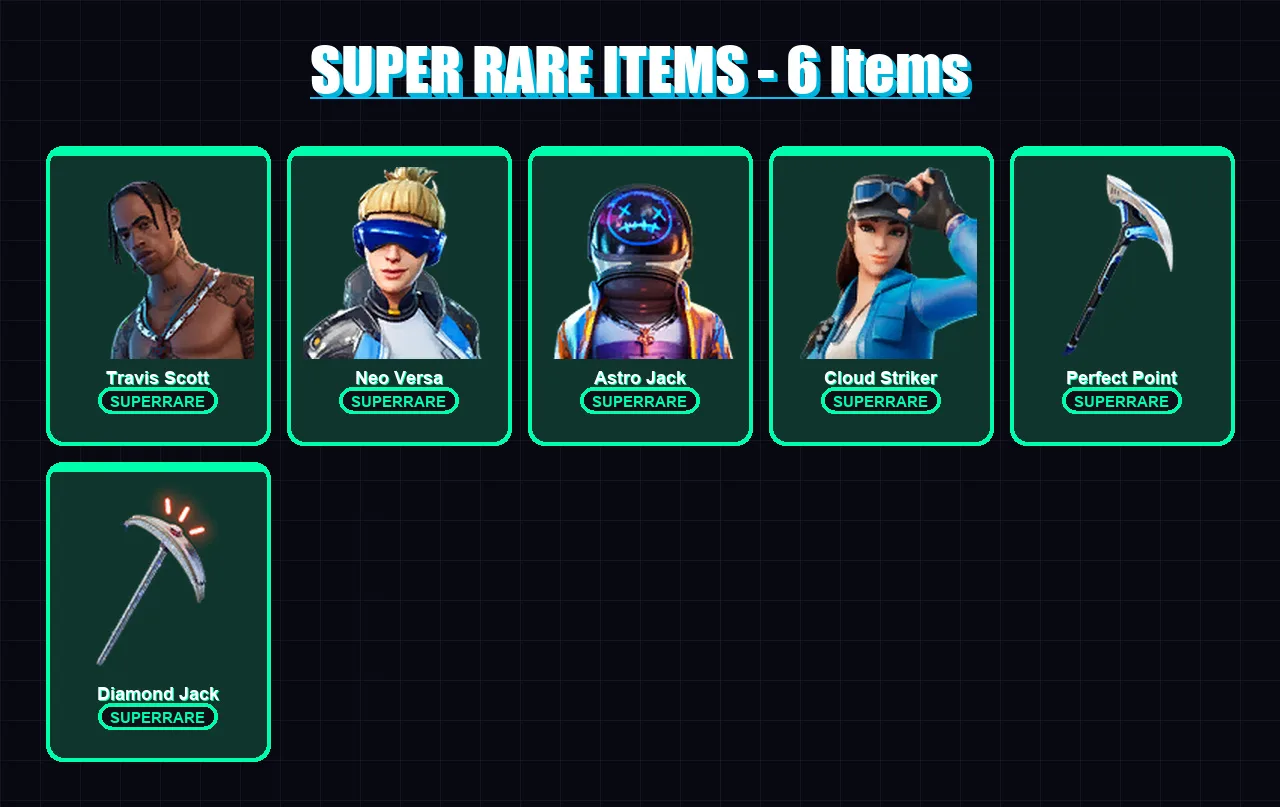 [PS4/PS5/XBOX/PC] | Travis Scott | Neo Versa | Astro Jack | Cloud Striker | Midas | 61 skin | 103 pickaxe | 95 emote | 77 glider | Lv1108