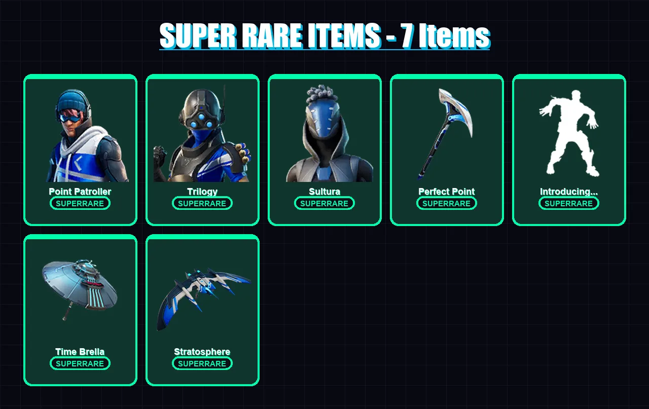 [PC] | Point Patroller | Trilogy | Sultura | Frozen Love Ranger | Hades | 167 skin | 203 pickaxe | 148 emote | 151 glider | Lv2482
