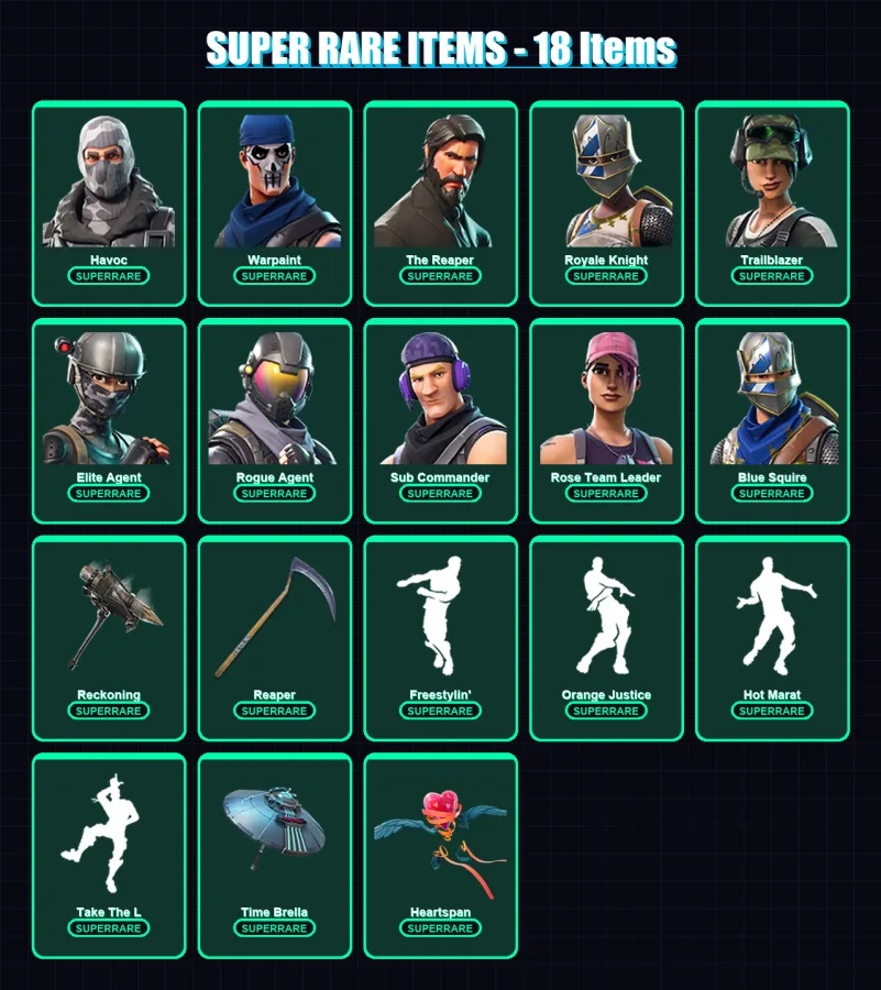 [PC/PSN] | Havoc | Warpaint | The Reaper | Royale Knight | Trailblazer | 109 skin | 63 pickaxe | 77 emote | 66 glider | Lv765
