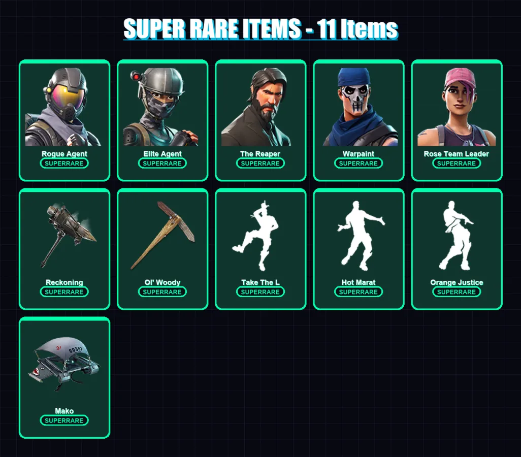 [PC/PSN] | Rogue Agent | Elite Agent | The Reaper | Warpaint | Rose Team Leader | 40 skin | 23 pickaxe | 34 emote | 29 glider | Lv395 — Fortnite account