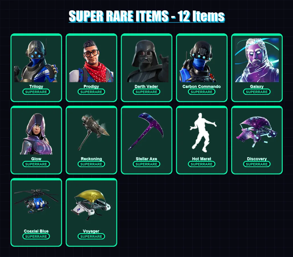 [PC/XBOX/PSN] | Trilogy | Prodigy | Darth Vader | Carbon Commando | Galaxy | 110 skin | 121 pickaxe | 104 emote | 114 glider | Lv1350