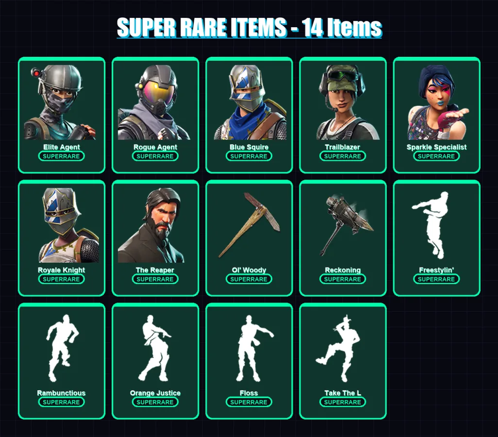 [PC/XBOX/PSN] | Elite Agent | Rogue Agent | Blue Squire | Trailblazer | Sparkle Specialist | 31 skin | 18 pickaxe | 30 emote | 20 glider | Lv267