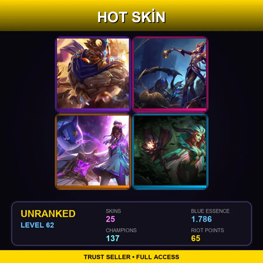 EUW | Lv62 | Unranked | 25 Skin | 137 Champ