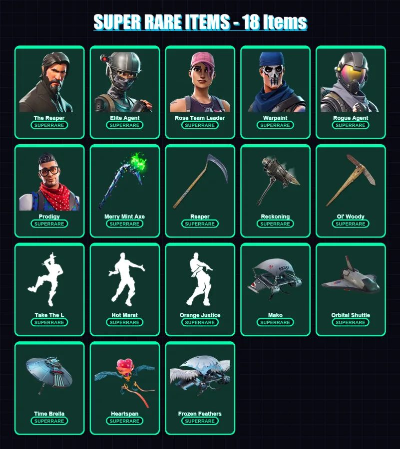 [PC/XBOX/PSN] | The Reaper | Elite Agent | Rose Team Leader | Warpaint | Rogue Agent | 206 skin | 187 pickaxe | 202 emote | 152 glider | Lv2053