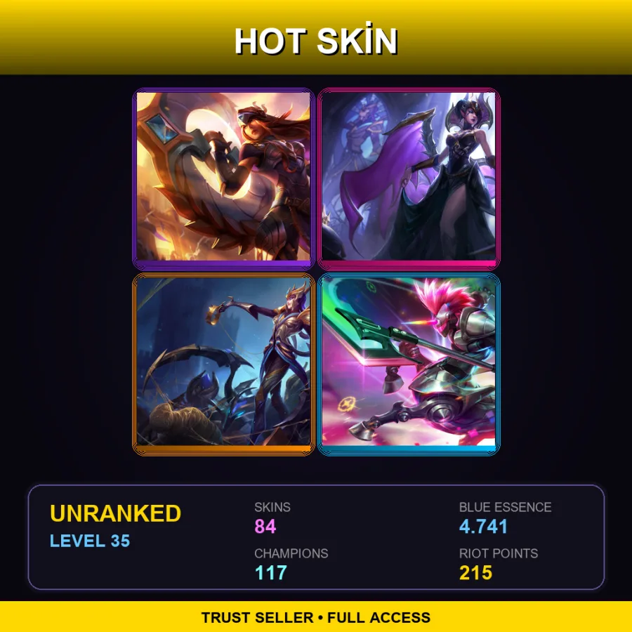 EUW | Lv35 | Unranked | 84 Skin | 117 Champ — LoL account