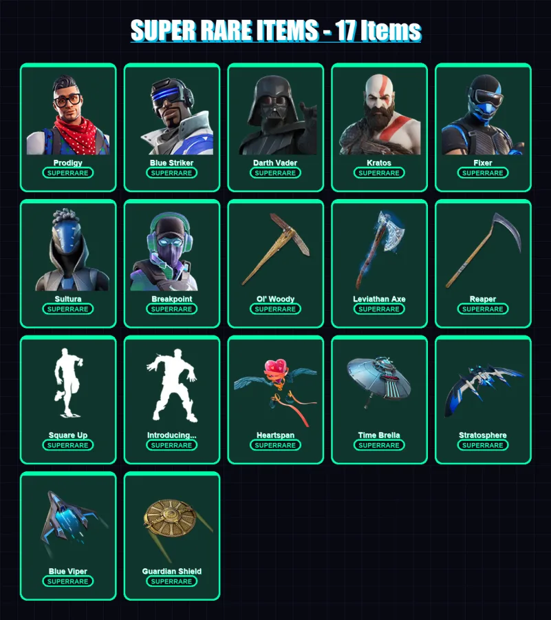 [PC] | Prodigy | Blue Striker | Darth Vader | Kratos | Fixer | 170 skin | 172 pickaxe | 132 emote | 126 glider | Lv1367