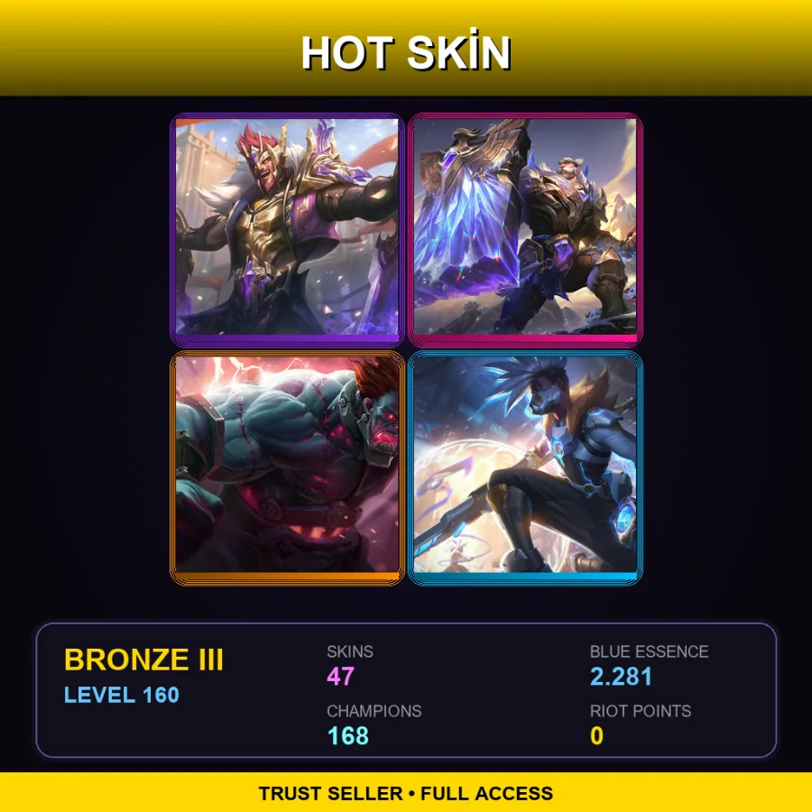 EUNE | Lv160 | Bronze III | 47 Skin | 168 Champ — LoL account