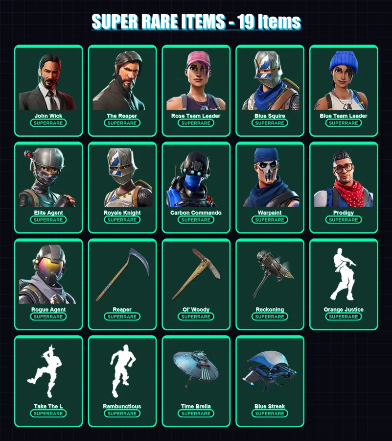 [PC/XBOX] | John Wick | The Reaper | Rose Team Leader | Blue Squire | Blue Team Leader | 167 skin | 178 pickaxe | 225 emote | 180 glider | Lv3366