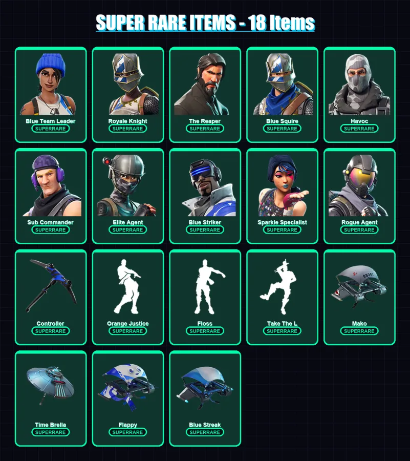 [PS4/PS5/XBOX/PC] | Blue Team Leader | Royale Knight | The Reaper | Blue Squire | Havoc | 46 skin | 31 pickaxe | 38 emote | 44 glider | Lv628