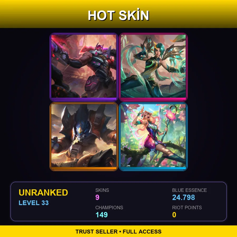 SG | Lv33 | Unranked | 9 Skin | 149 Champ — Porcelain Kindred