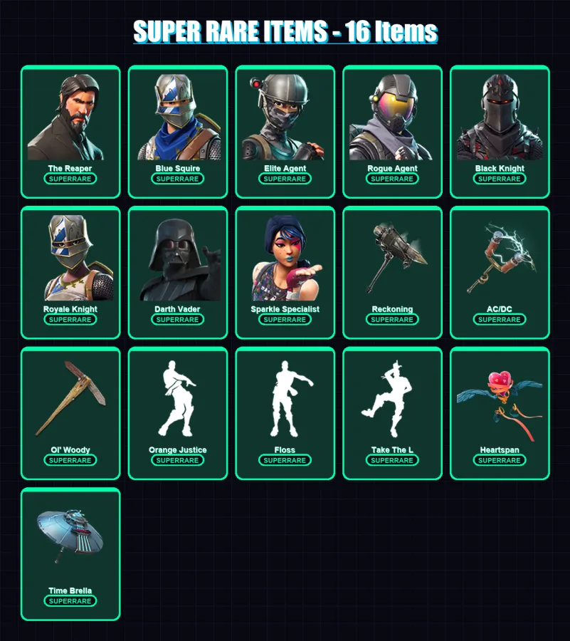 [PC/XBOX/PSN] | The Reaper | Blue Squire | Elite Agent | Rogue Agent | Black Knight | 382 skin | 280 pickaxe | 234 emote | 199 glider | Lv3141