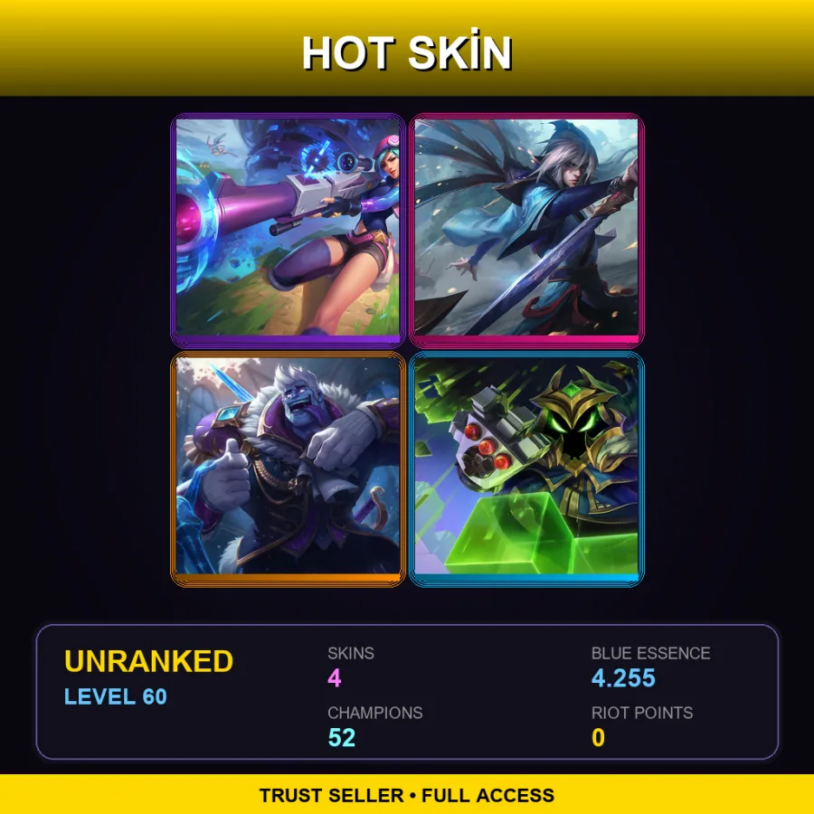 LAN | Lv60 | Unranked | 4 Skin | 52 Champ — LoL account