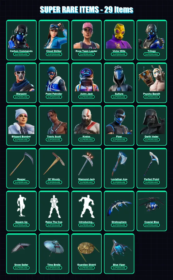 [PS4/PS5/XBOX/PC] | Carbon Commando | Cloud Striker | Rose Team Leader | 364 skin | Lv3184 — Fortnite account