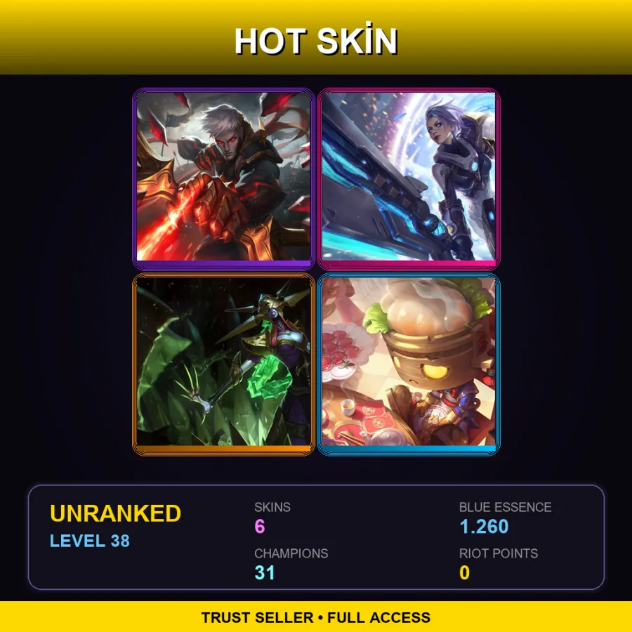 SG | Conqueror Varus | Pulsefire Riven | Blade Queen Lissandra | Dumpling Darlings Amumu | 6 Skin | 31 Champ | Lv38