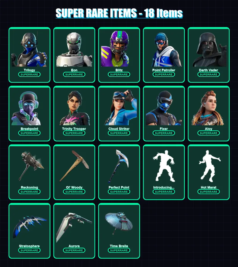 [PC/XBOX] | Trilogy | Eon | Blitz | Point Patroller | Darth Vader | 468 skin | 446 pickaxe | 272 emote | 268 glider | Lv3311 — Fortnite account