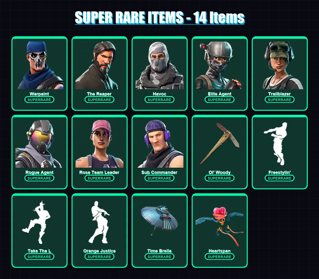 [PC/XBOX/PSN] | Warpaint | The Reaper | Havoc | Elite Agent | Trailblazer | 31 skin | 41 pickaxe | 47 emote | 40 glider | Lv448