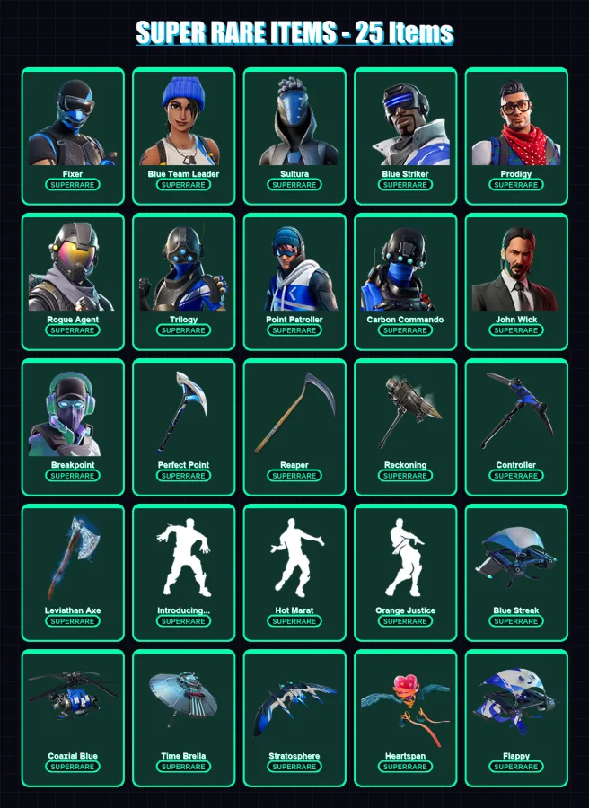 [PS4/PS5/XBOX/PC] | Fixer | Blue Team Leader | Sultura | Blue Striker | Prodigy | 256 skin | 248 pickaxe | 194 emote | 193 glider | Lv2667