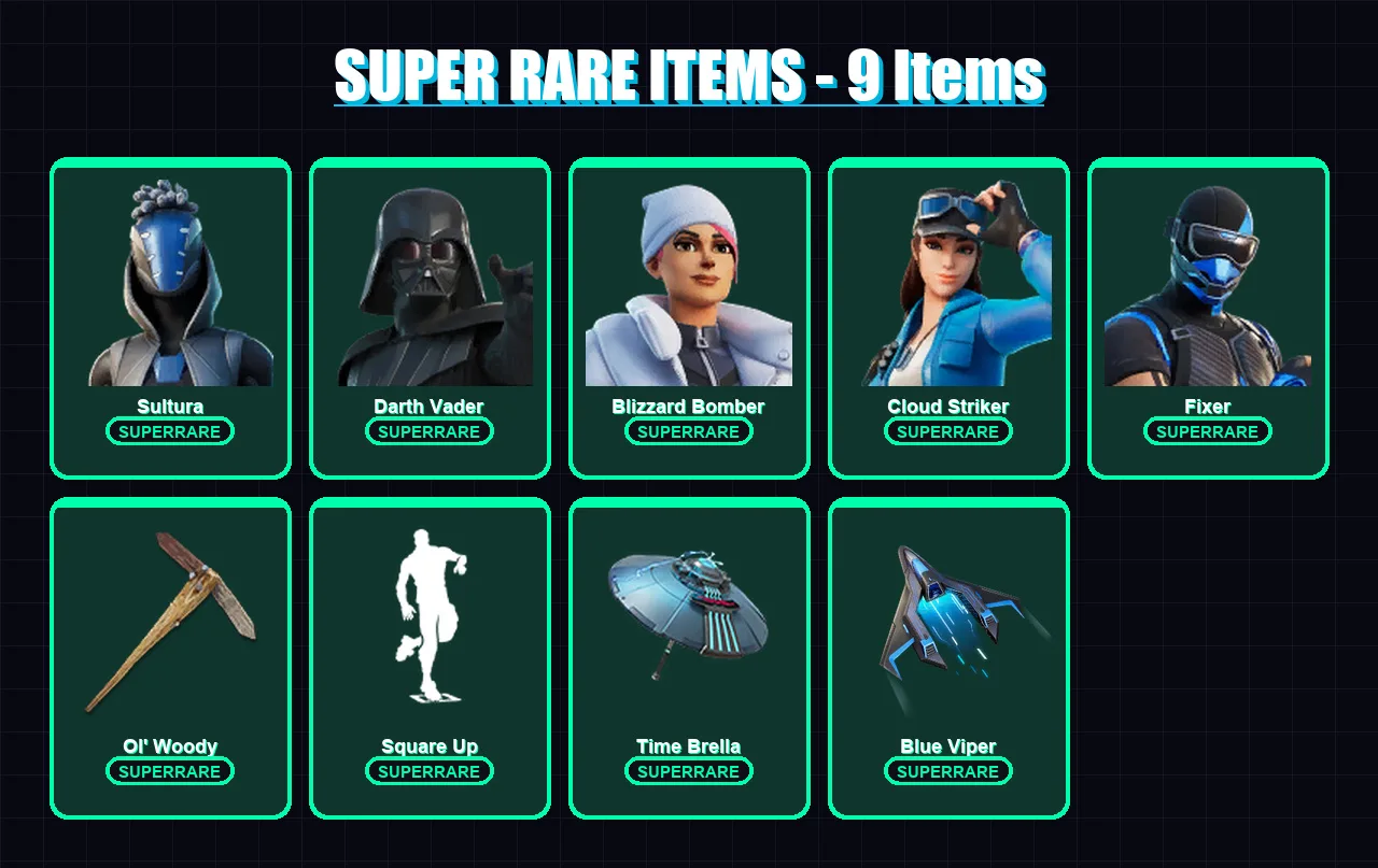 [PS4/PS5/PC] | Sultura | Darth Vader | Blizzard Bomber | Cloud Striker | Fixer | 189 skin | 203 pickaxe | 162 emote | 160 glider | Lv2512