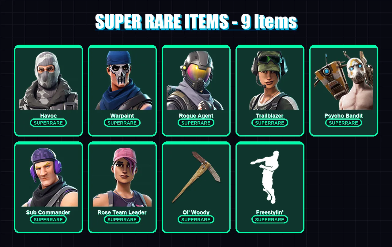 [PC/PSN] | Havoc | Warpaint | Rogue Agent | Trailblazer | Psycho Bandit | 11 skin | 12 pickaxe | 6 emote | 8 glider | Lv38 — Fortnite account